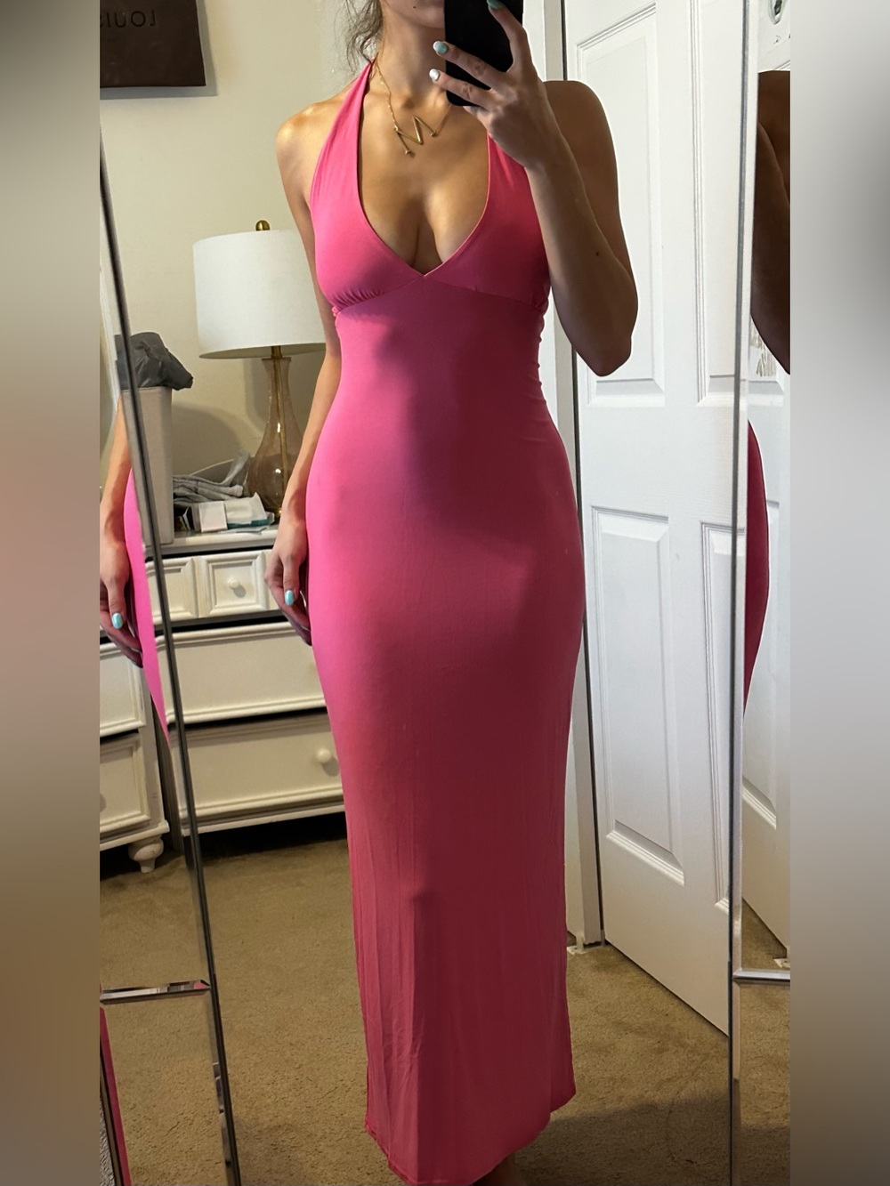 No boundaries hot pink halter maxi full length dress